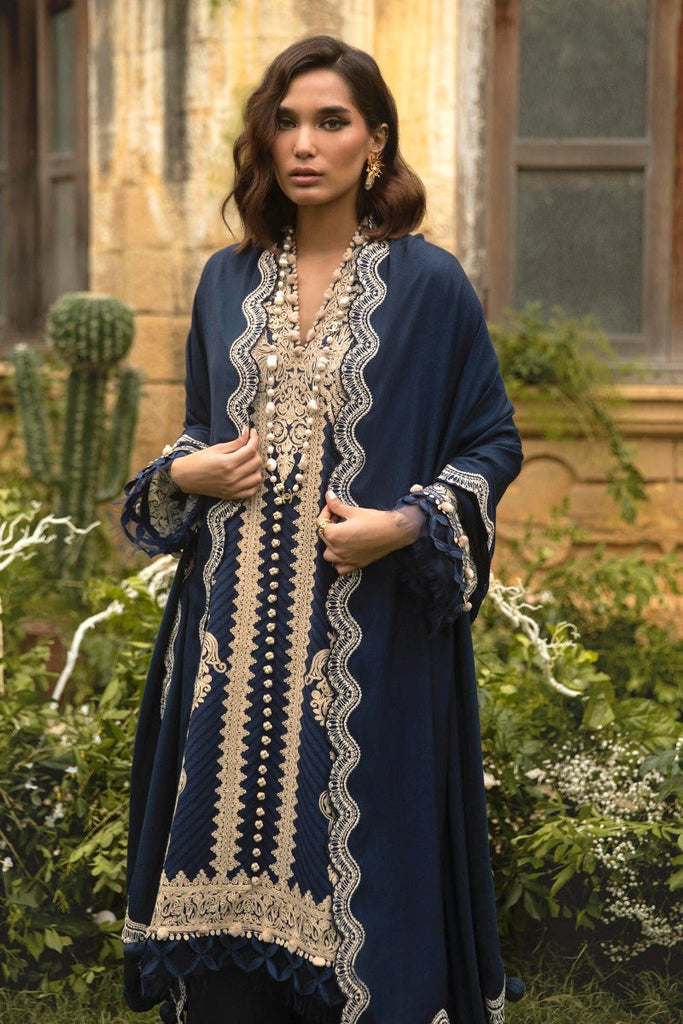 Embroidered cotton suit with chiffon dupatta - 418