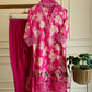 Organza Detailed Pure Muslin Suit- Pink floral