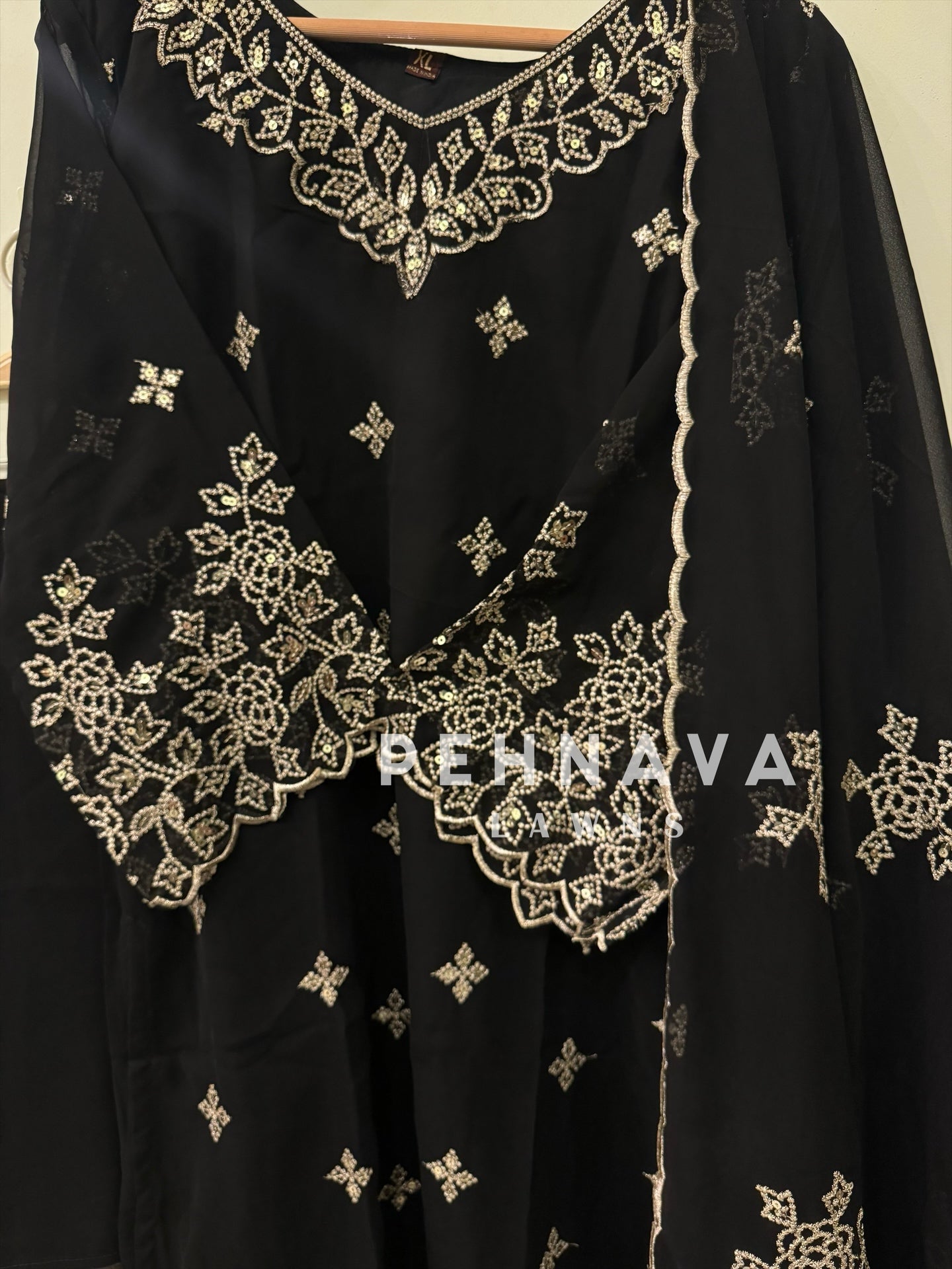 Premium designer ready to wear 3 peice embroidered suit-black