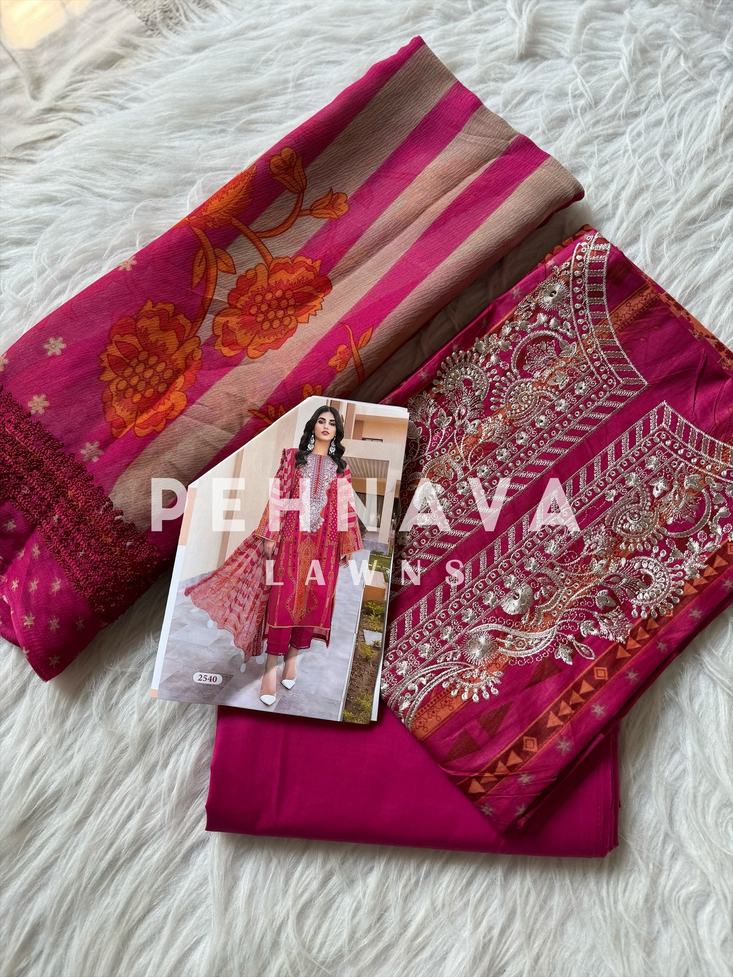 Beautiful combination dupatta embroidered suit-2540