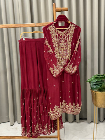 Heavily Handworked Sharara with Pure Chiffon Dupata