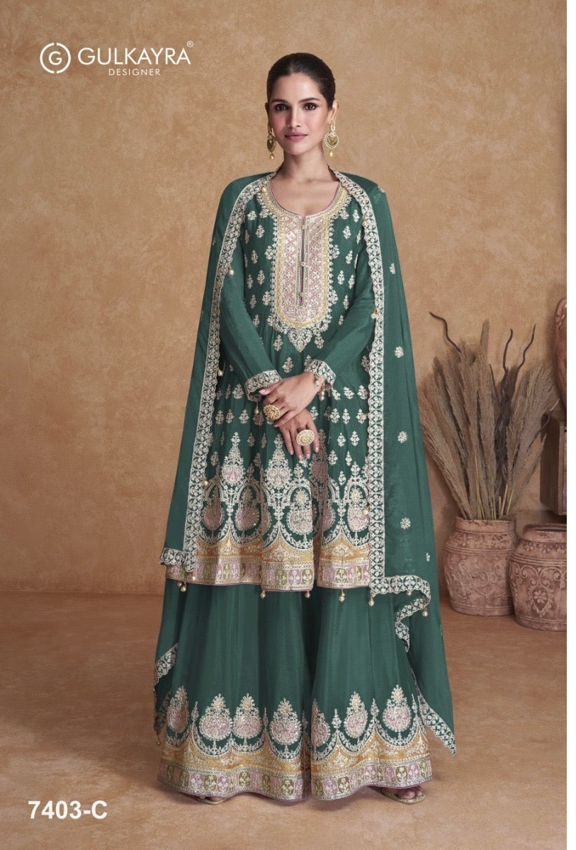 Georgette embroidered party wear 7403-color options available