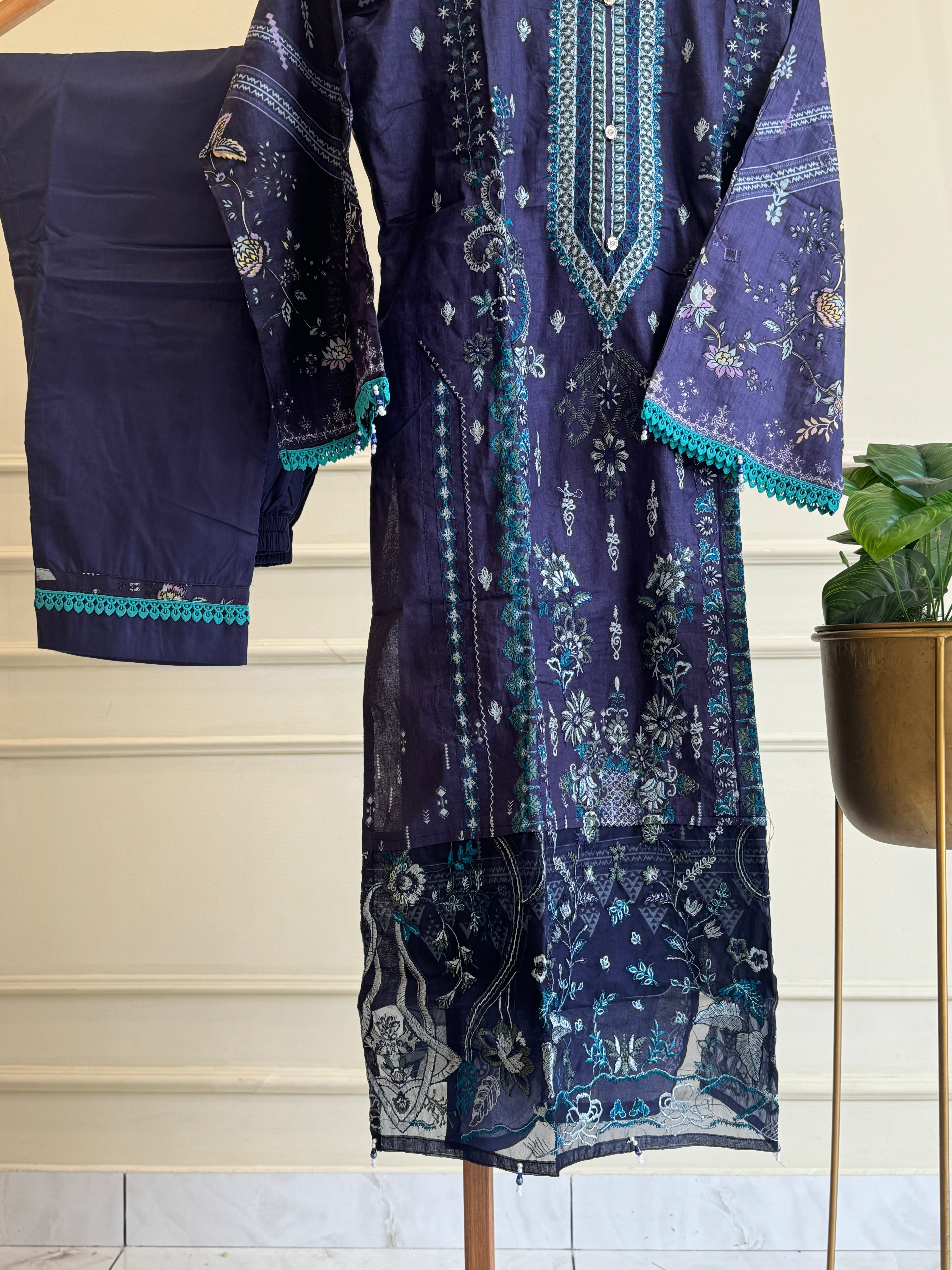 Embroidered casual suit with pure chiffon dupatta-3696