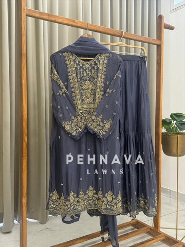 Heavily Handworked Sharara with Pure Chiffon Dupata