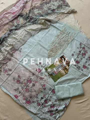 Printed casual suit with chiffon embroidered dupatta-1001