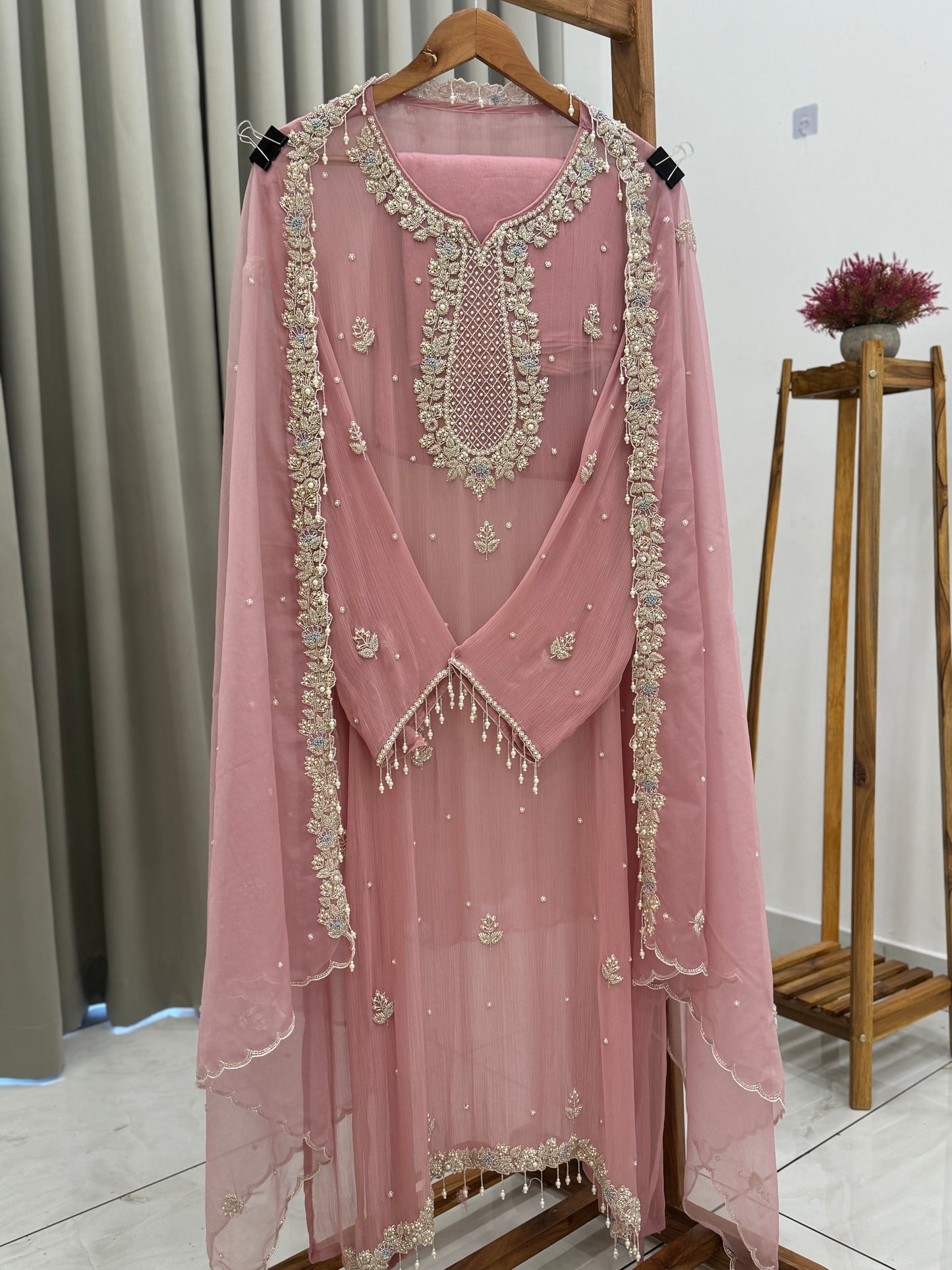 Premium chiffon handwork semi-stitched suit-1078