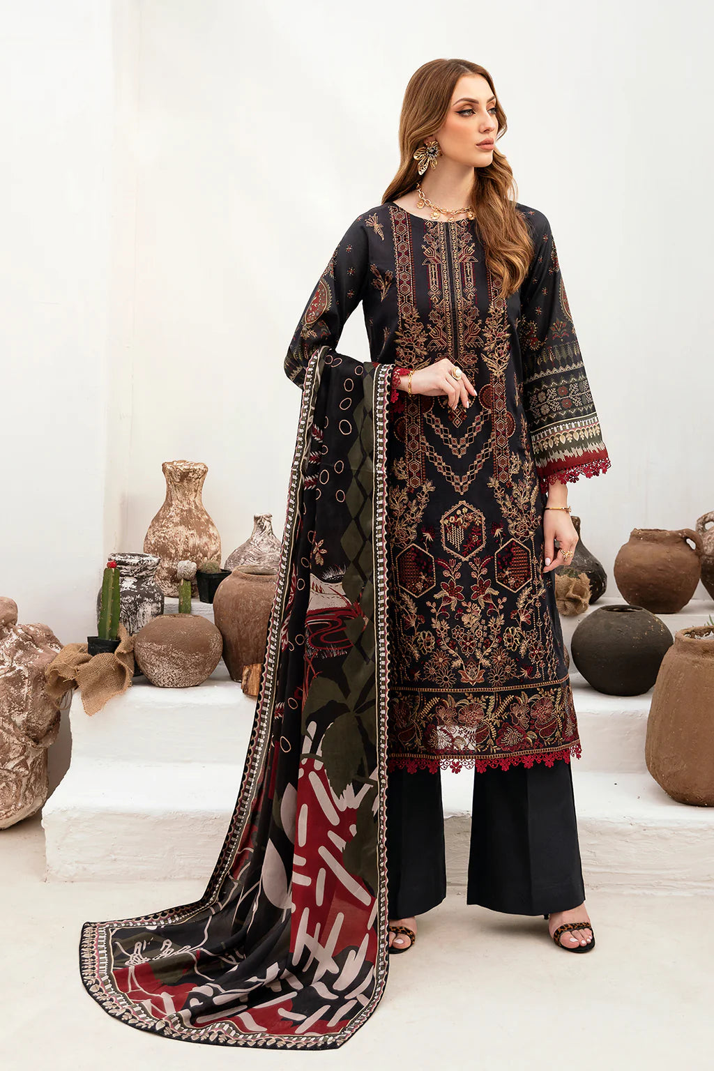 Lawn embroidered suit-G-201