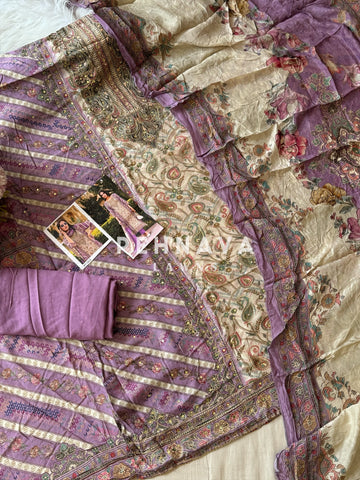 Pure muslin with detailings  and muslin Dupatta-122