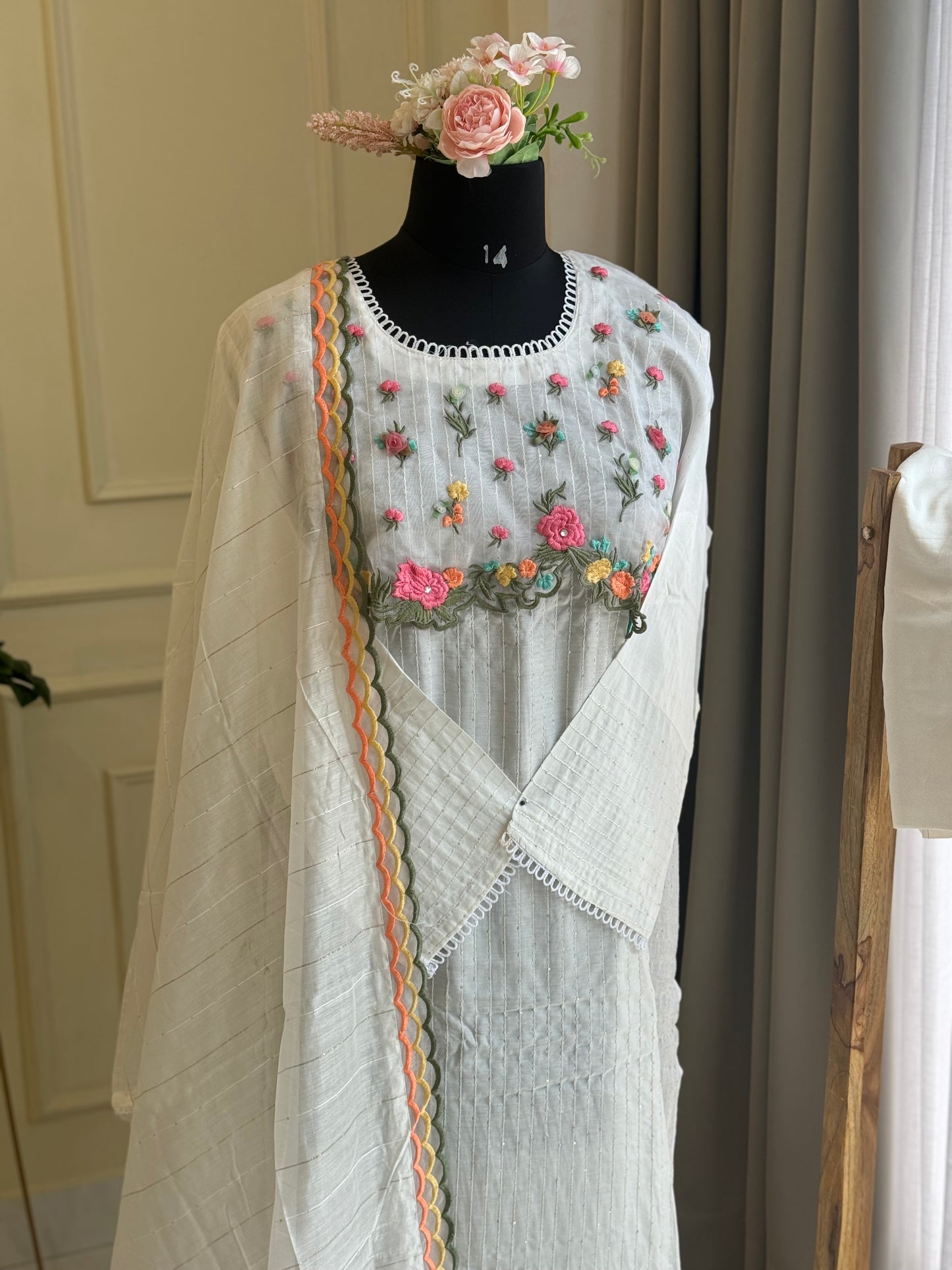 Muslin with embroidered top and  soft dupatta