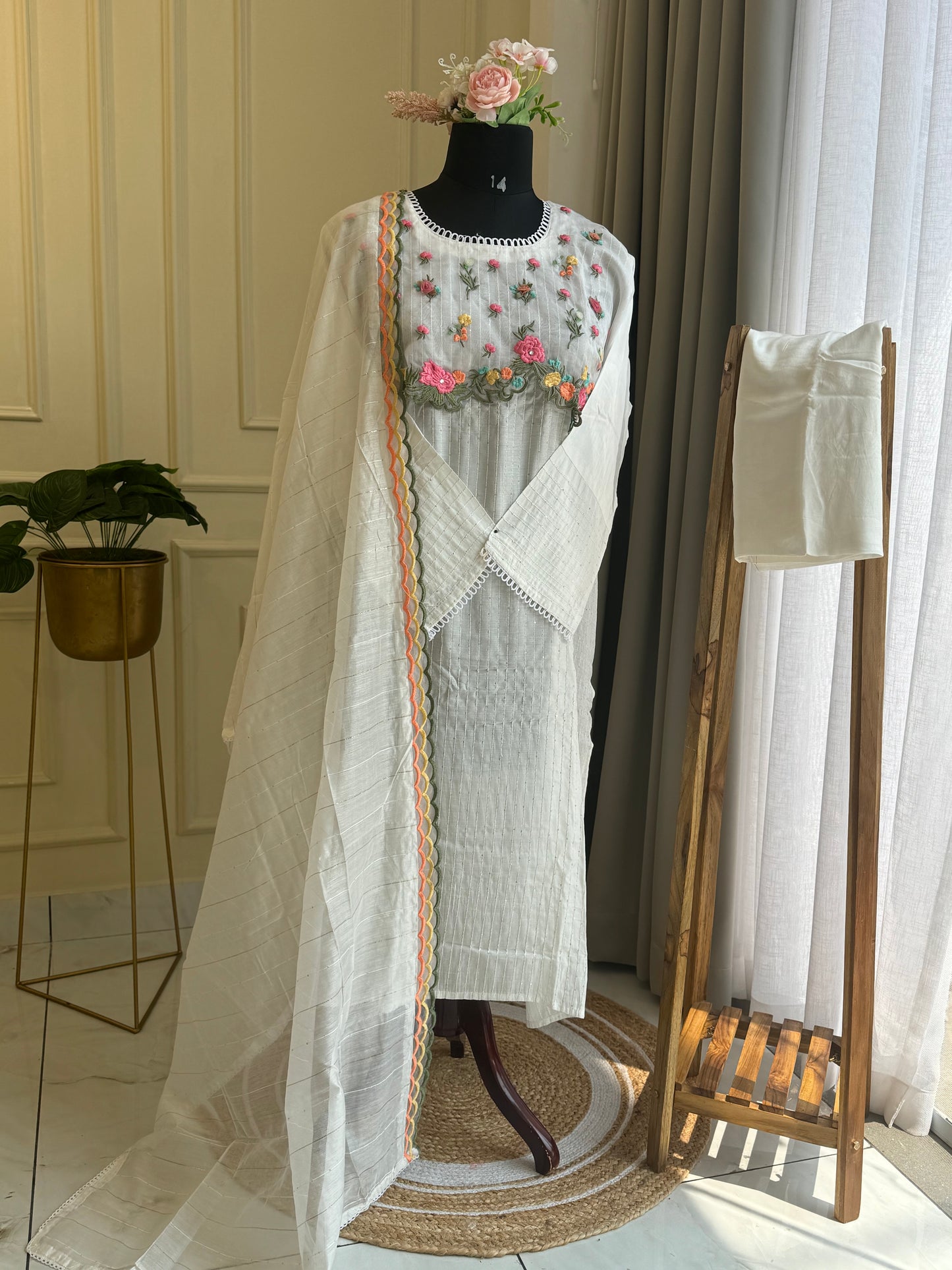 Muslin with embroidered top and  soft dupatta