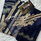 Embroidered cotton suit with chiffon dupatta - 418