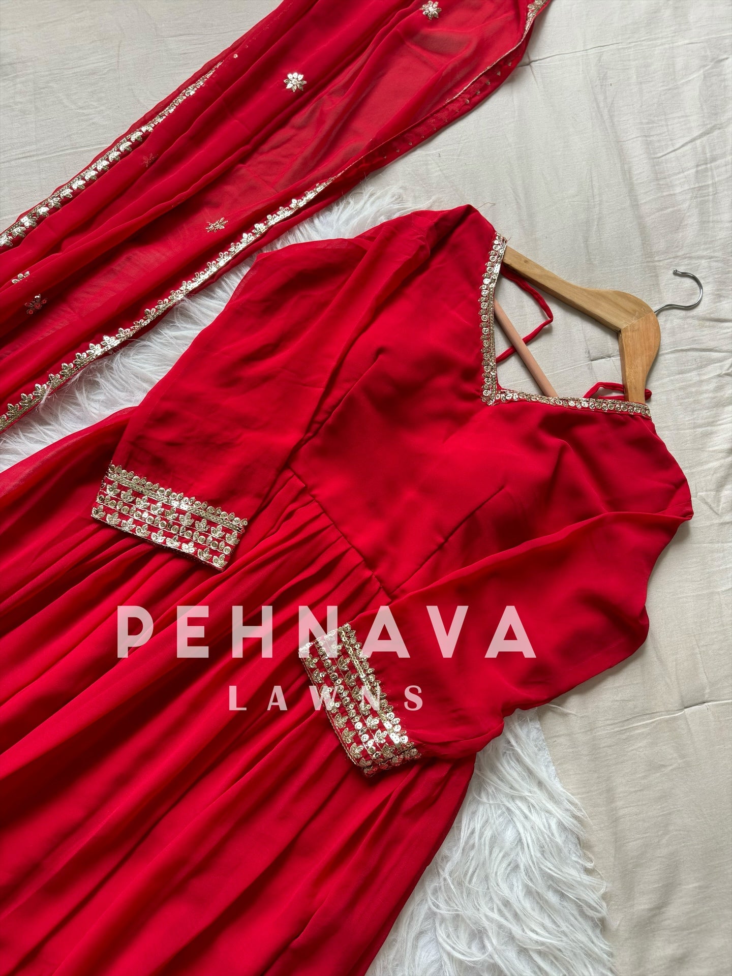 Georgette anarkali gown-red