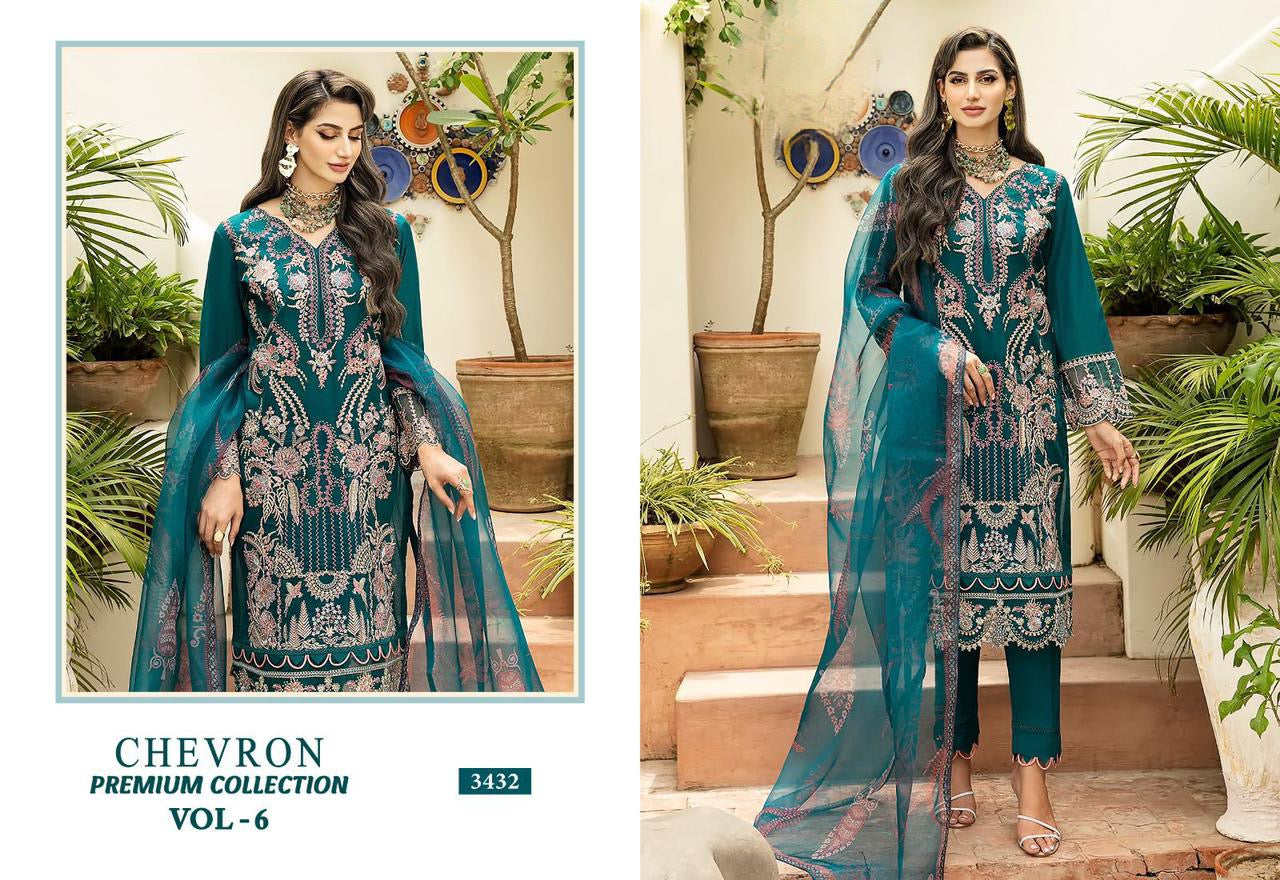 Embroidered cotton suit with chiffon dupatta - 3432