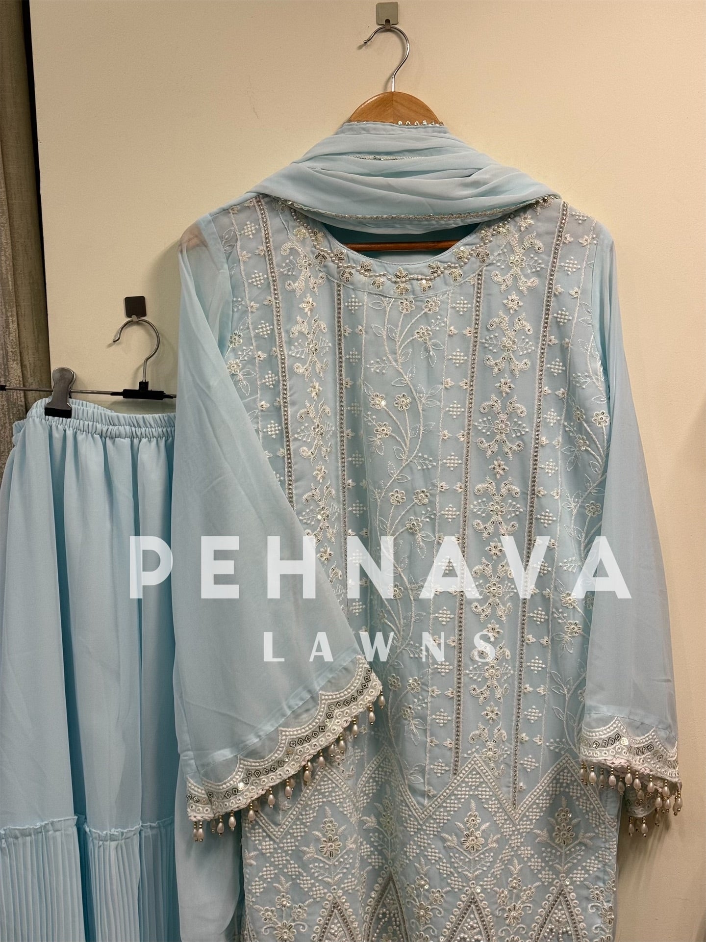 Pastel blue Georgette embroidered party wear