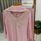 Pure viscose organza hand embroidered suit-pink