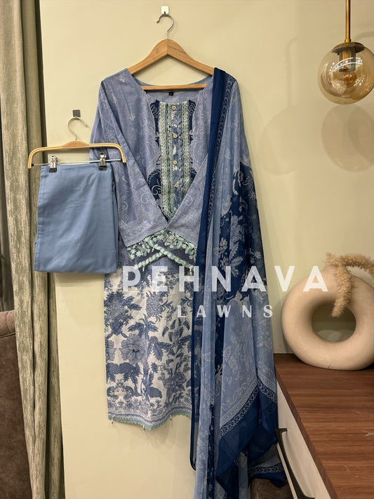 Beautiful printed suit with chiffon dupatta-6004