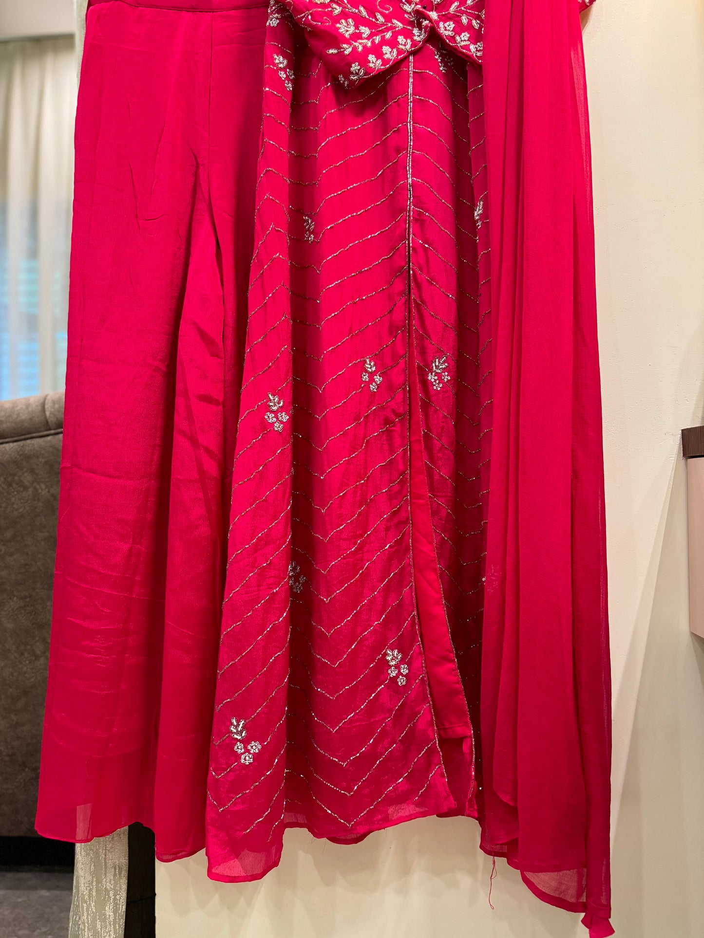 chinnon ready to wear  front open gown with hand work detailings-hot pink