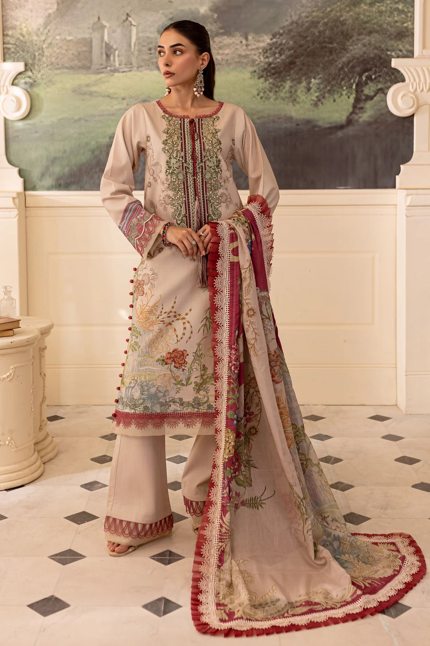 Embroidered lawn with lawn dupatta-3