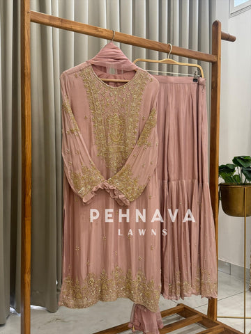 Heavily Handworked Sharara with Pure Chiffon Dupata