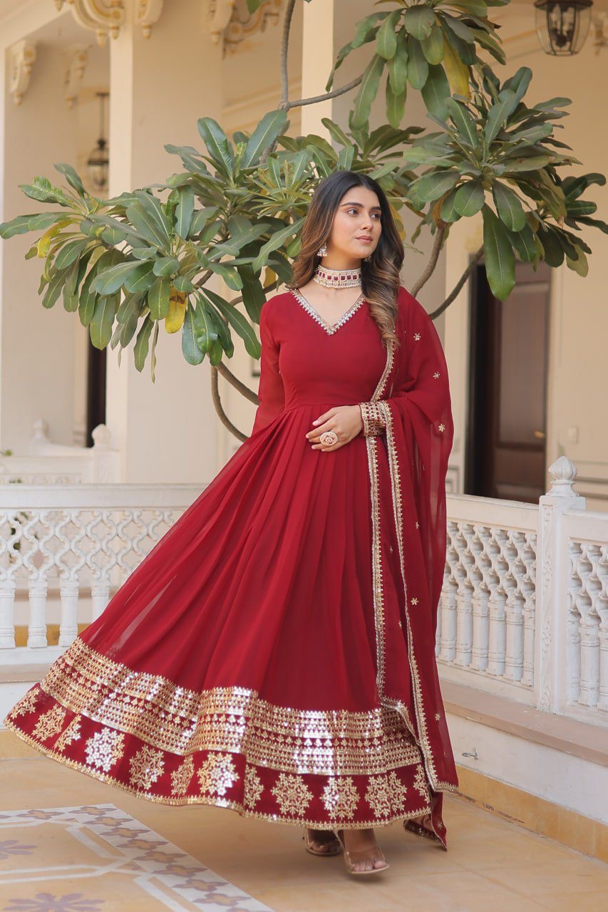 Georgette anarkali gown-red