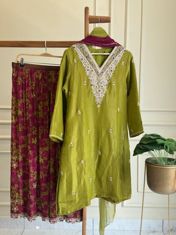 Premium handworked tissue suit with heavy georgette handworked palazzo-10135