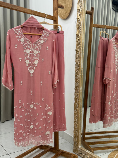 Chinnon handworked suit with embroidered wide palazzo-color options available