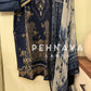 Stitched Navy blue Printed casual suit with chiffon dupatta -496