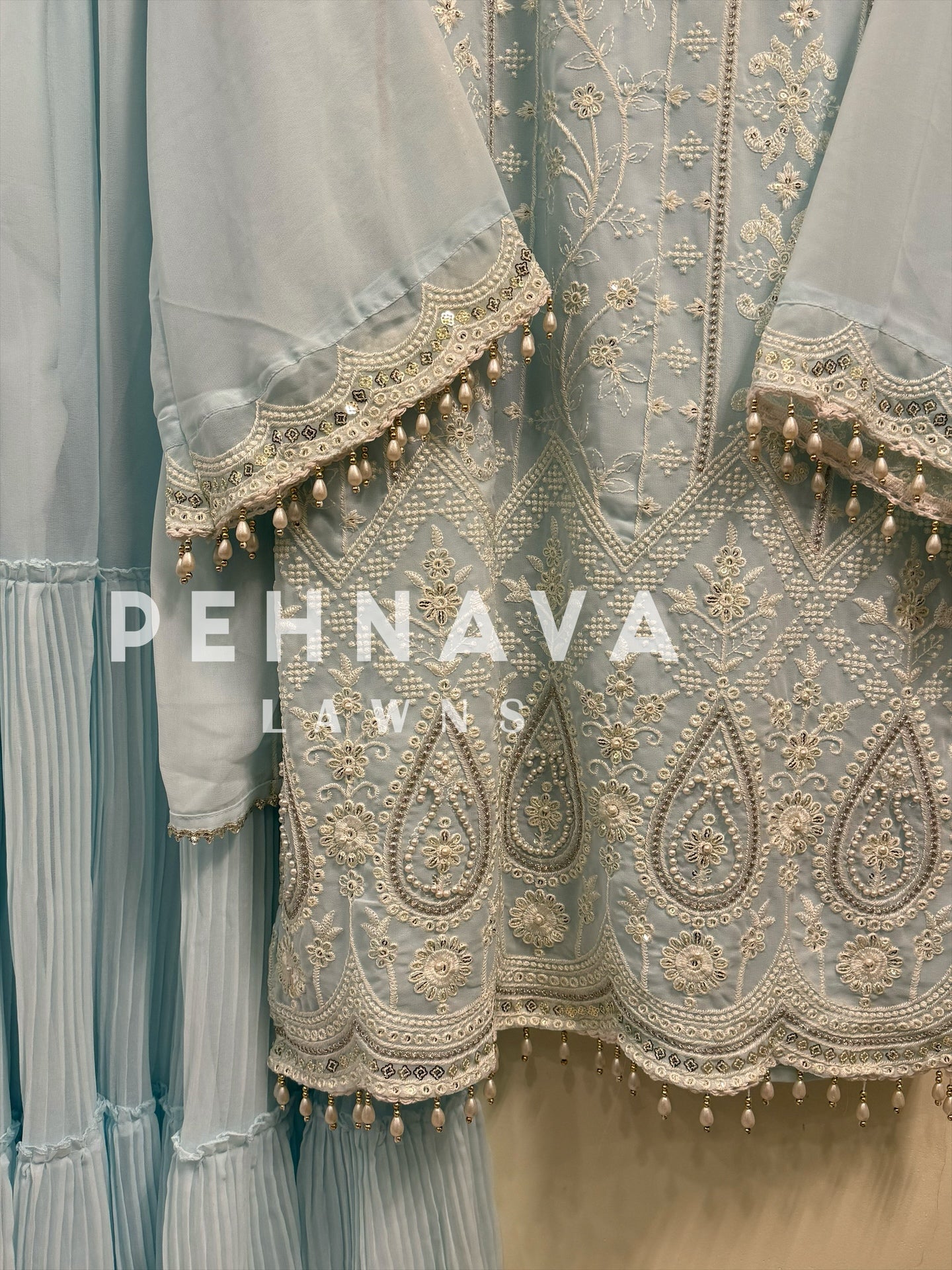 Pastel blue Georgette embroidered party wear