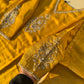 Silk stitched suit with neck detailing and banarsi woven dupatta