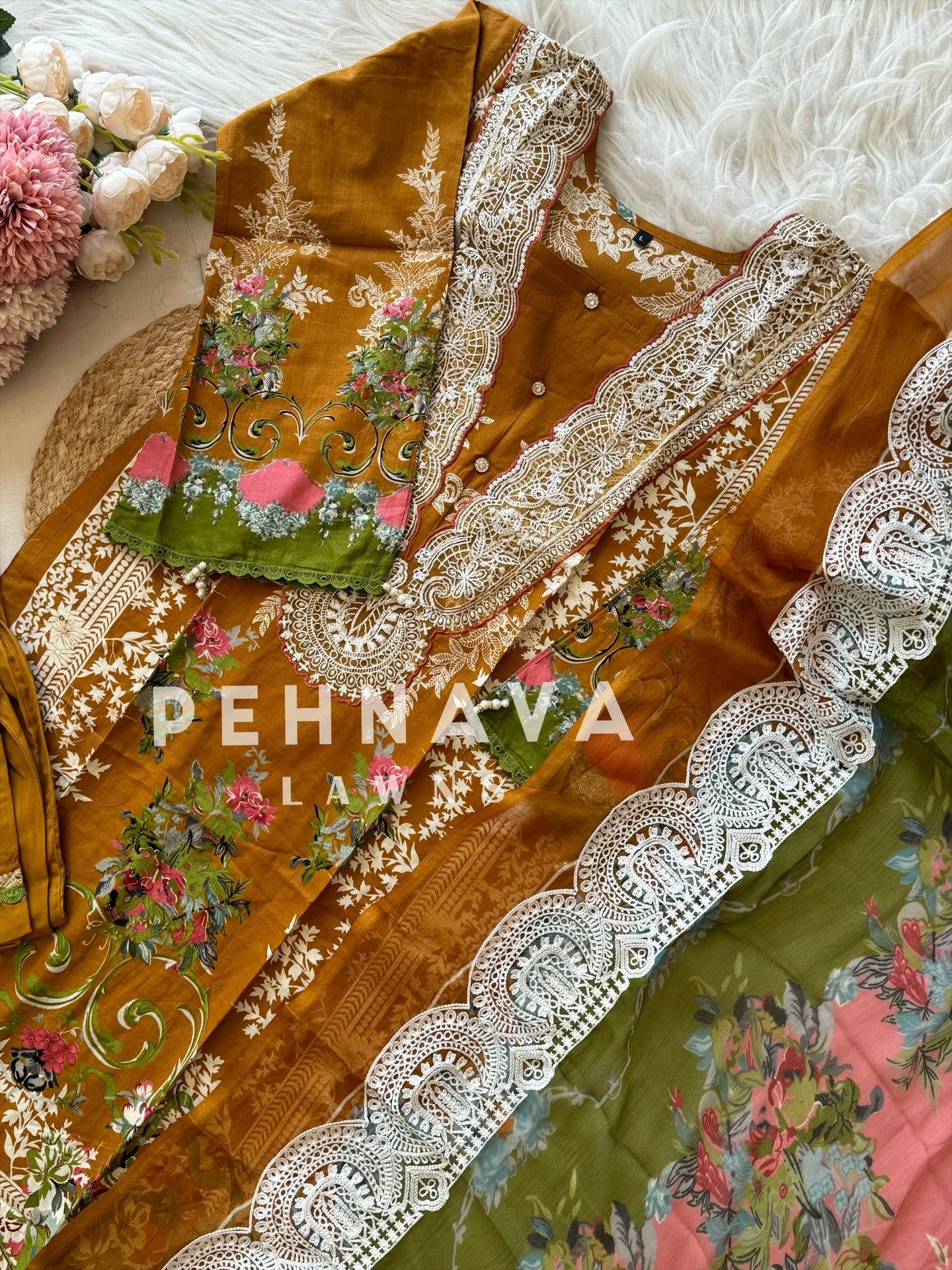 Cotton emroidered suit with cotton/chiffon embroidered dupatta-3692