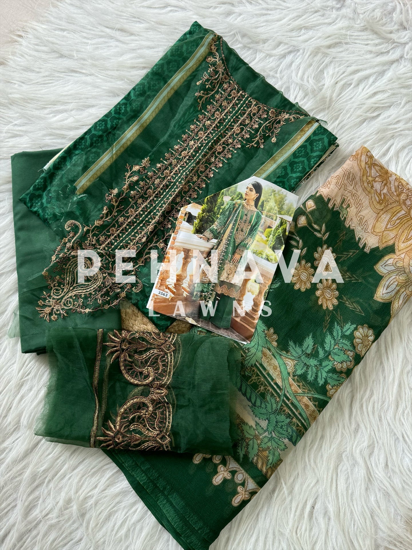 Printed casual suit with chiffon dupatta-3563