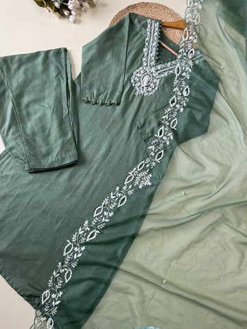 Dola silk ready to wear suit with neck detailing-color options available