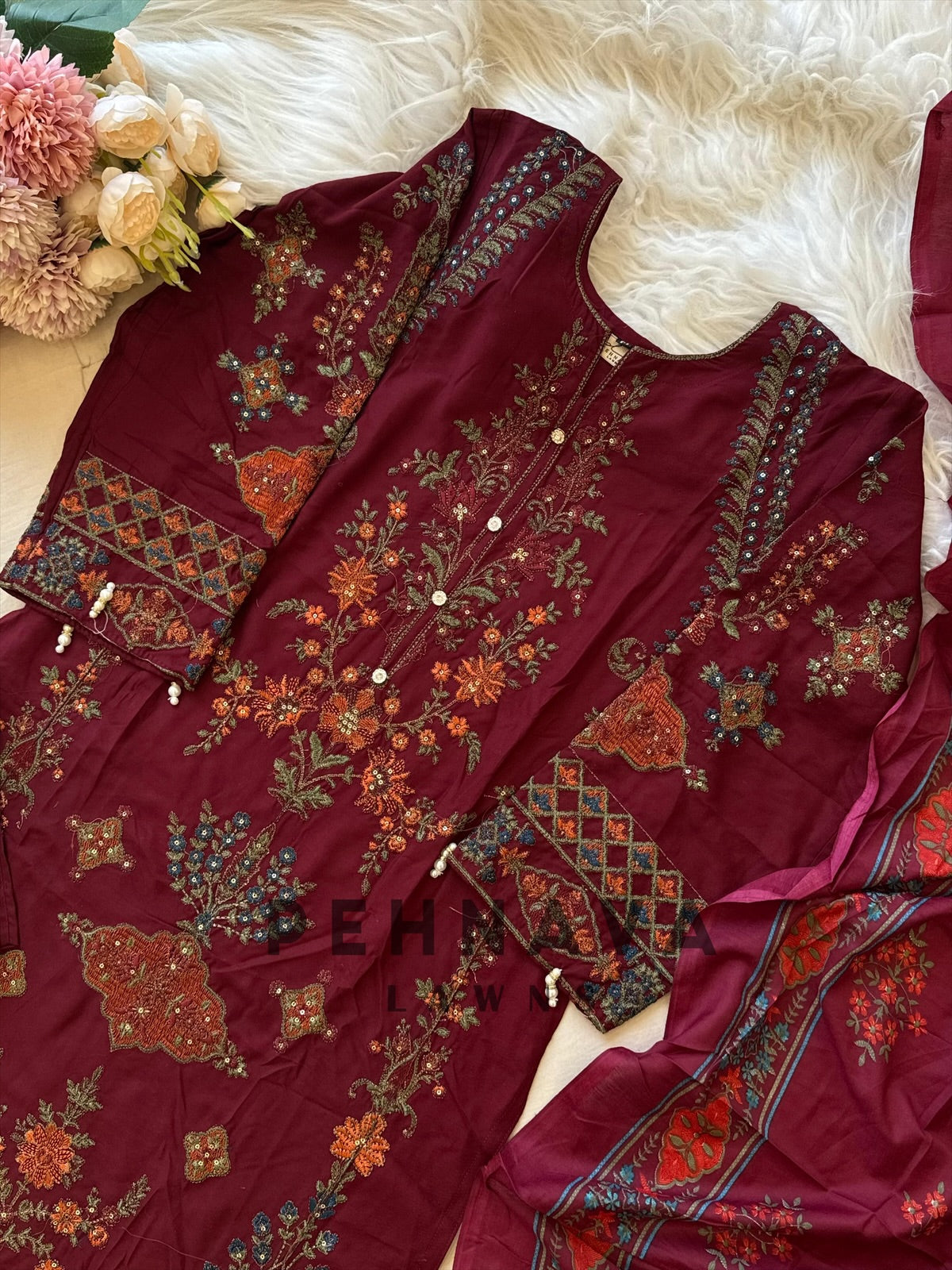 Rayon Embroidered Suit-8034/3745