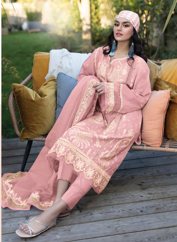 Cotton heavy  embroidered semi stitched suit-3823