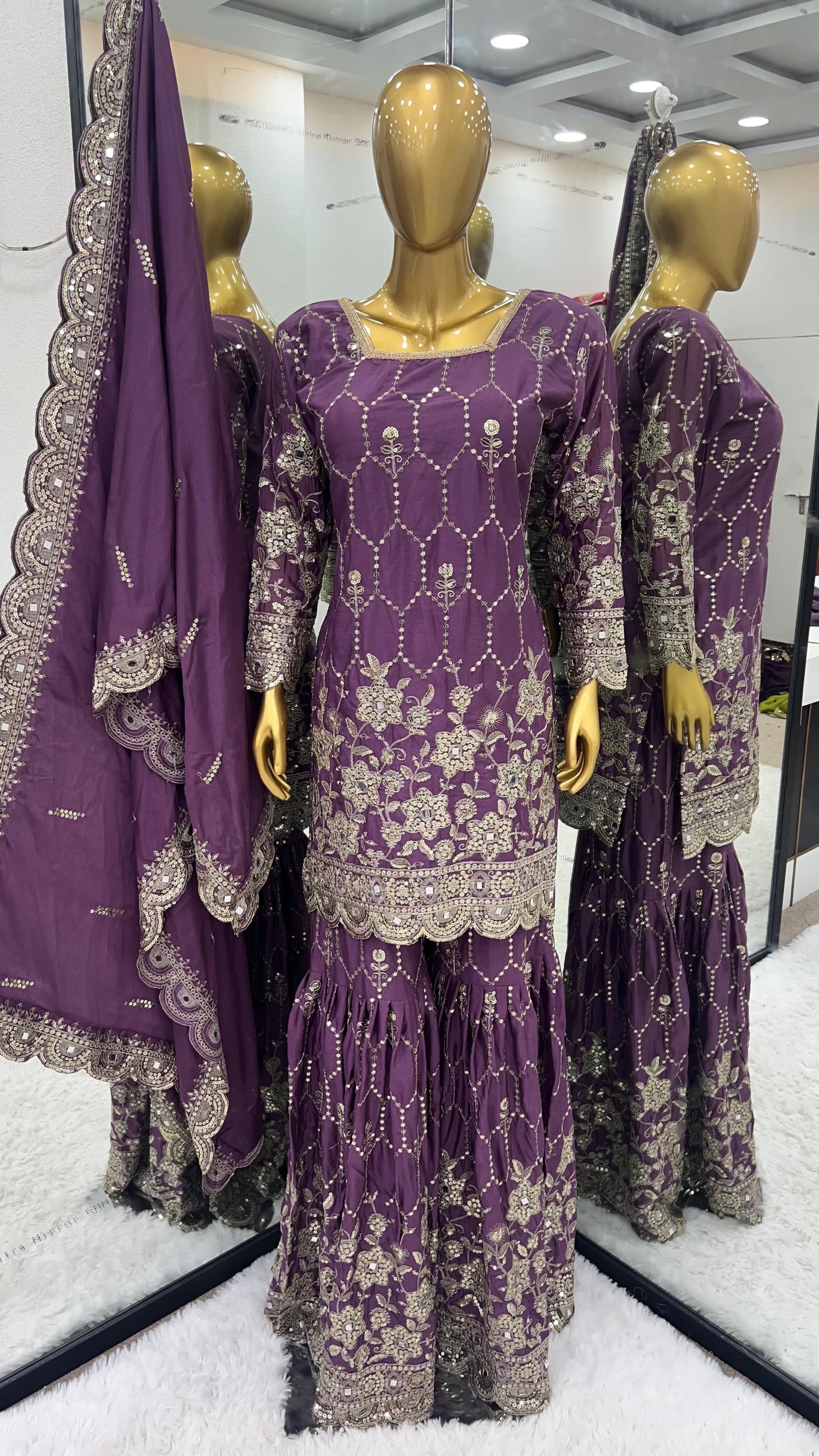 Chinnon embroidered ready to wear suit with sharara-1616