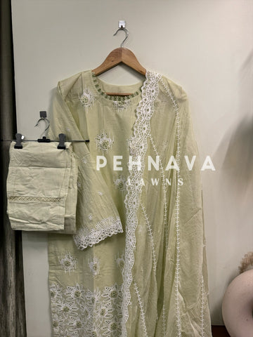 Embroidered suit with embroidered chiffon dupatta-1001