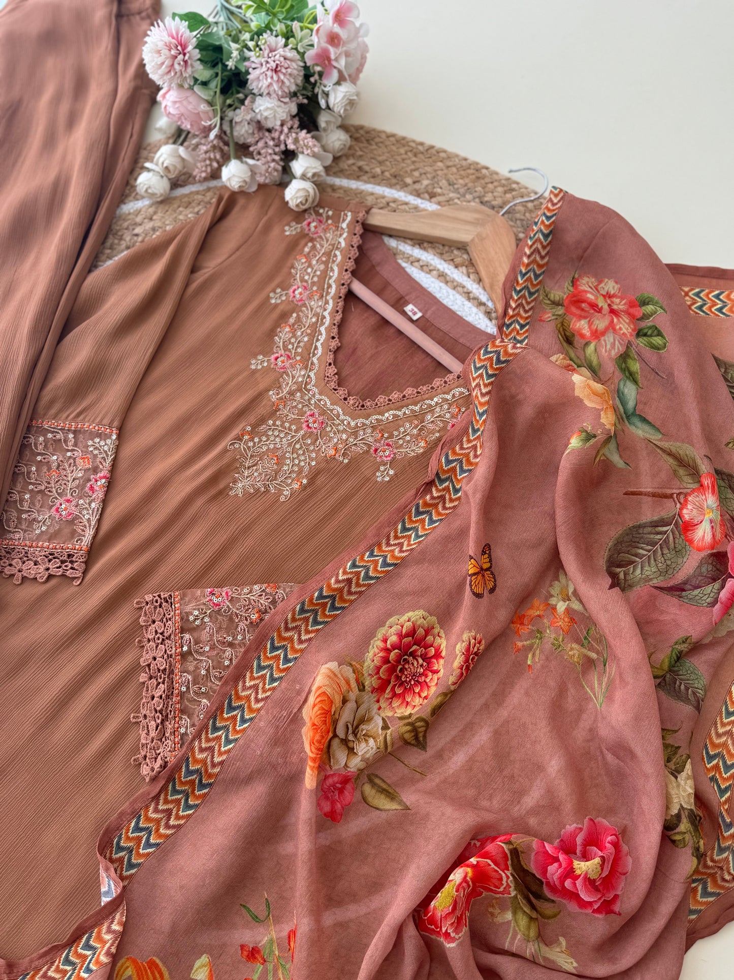 Chinnon embroidered suit with beautiful chinnon printed dupatta-4172