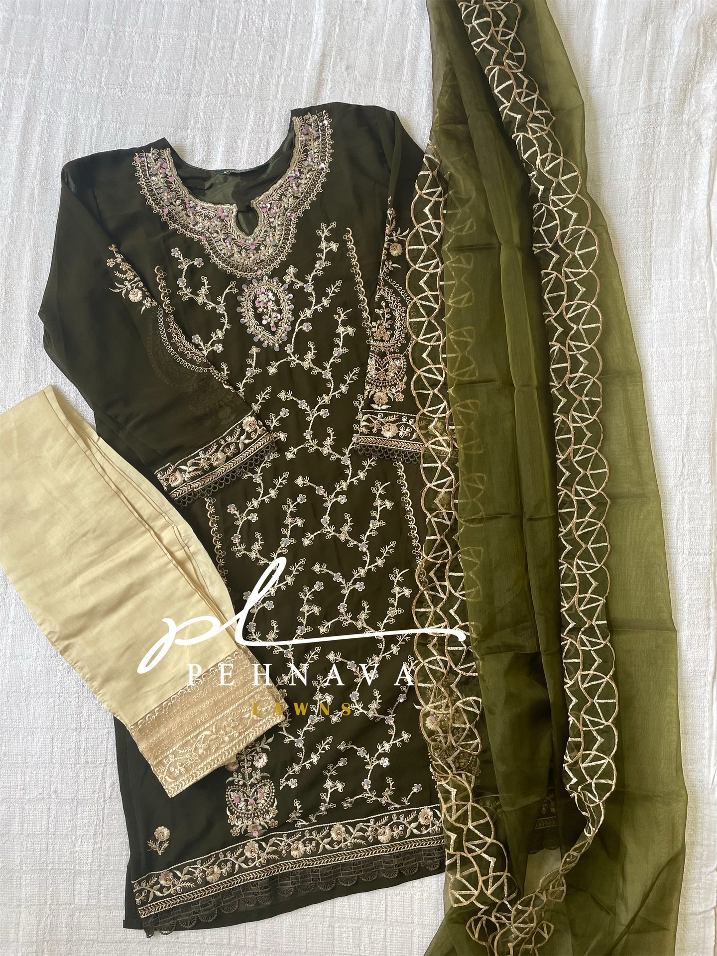 Embroidered georgette suit-HS