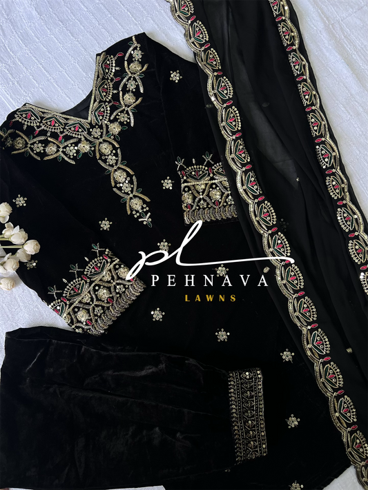 Embroidered velvette suit -6021