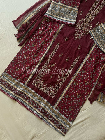 Dark Maroon cutdana embroidered suit 1102