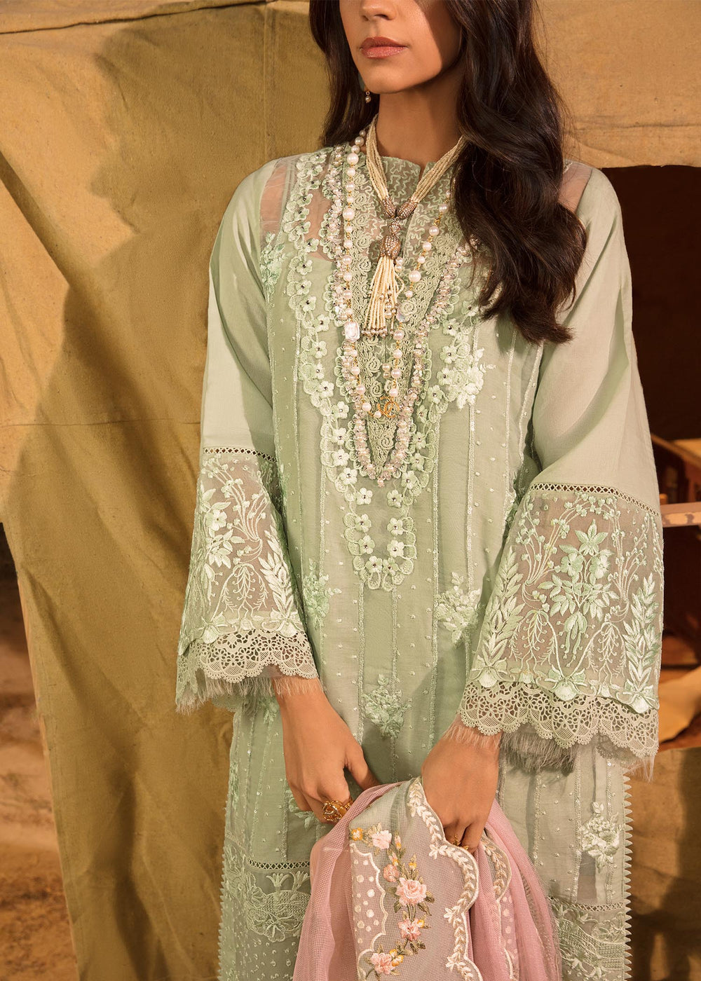 Embroidered suit with net embroidered dupatta-12066