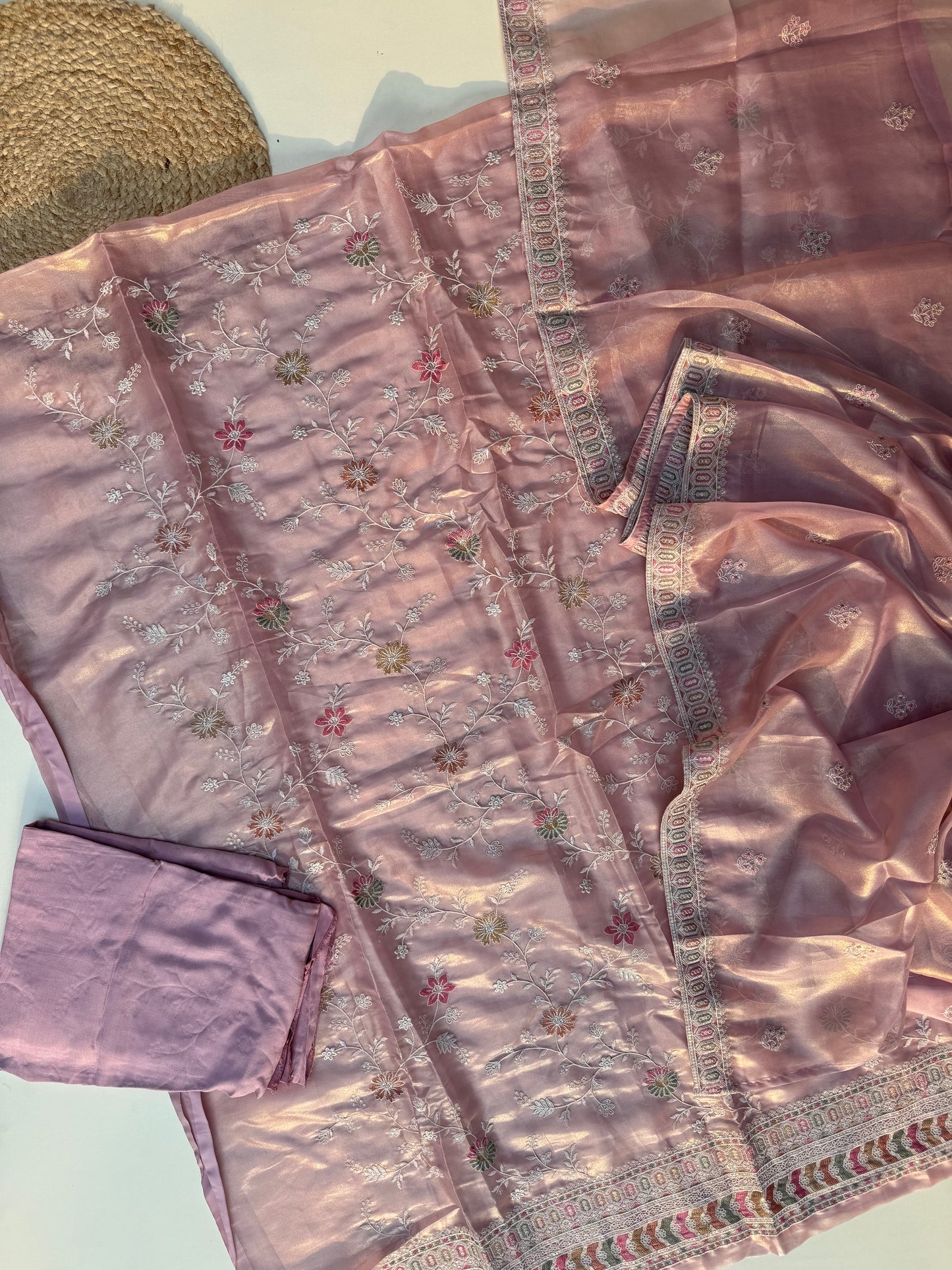 Pure tissue unstitched suit with tissue dupatta