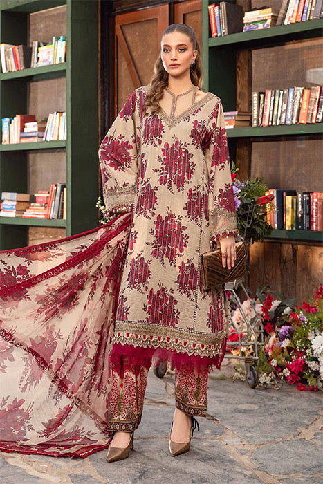 Fully embroidered floral suit with chiffon dupatta-3456