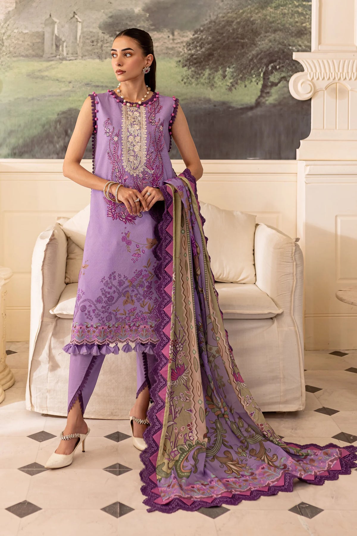 Embroidered lawn with lawn dupatta-9