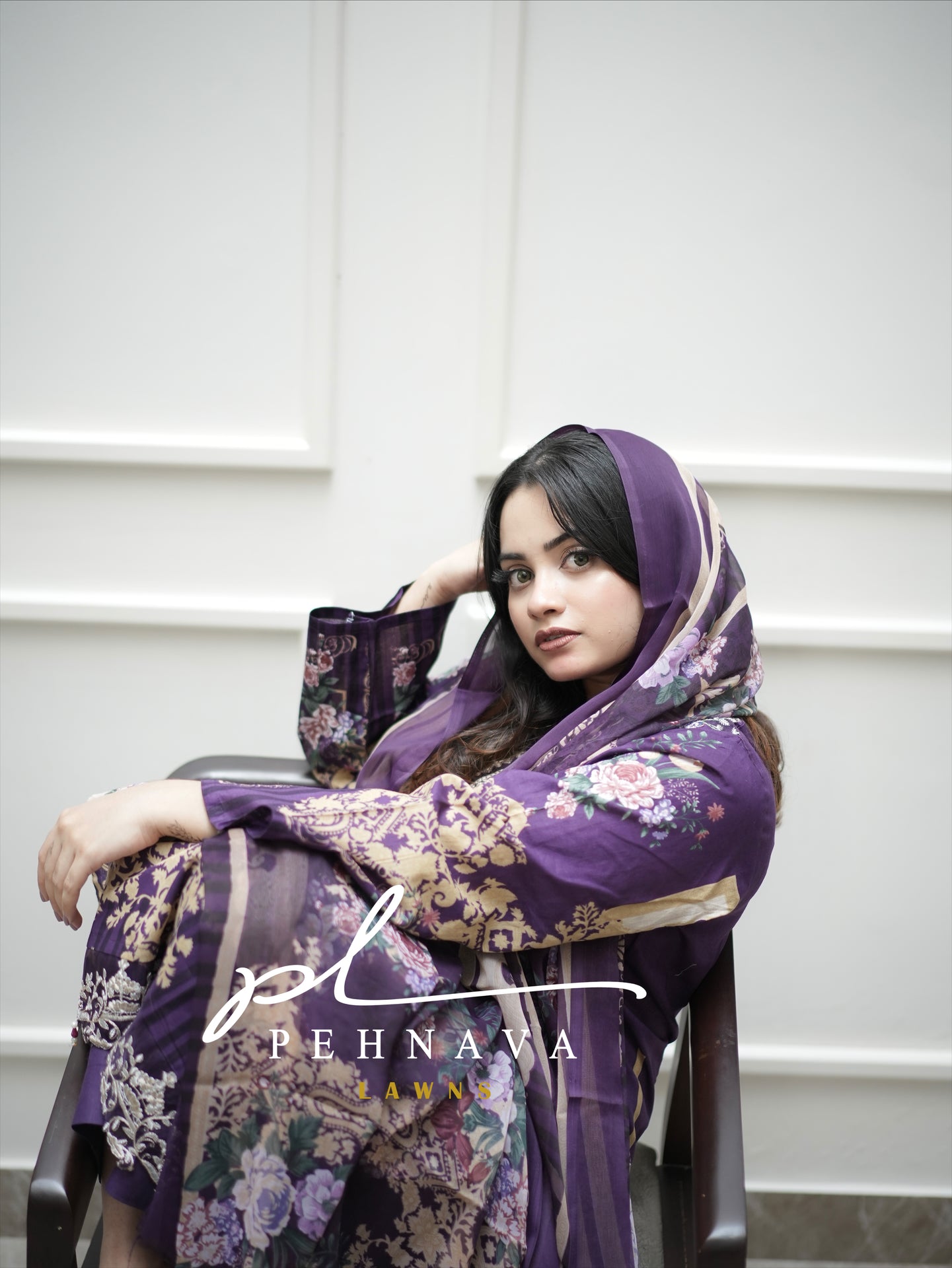 Printed casual suit with chiffon dupatta - Ayzal 111