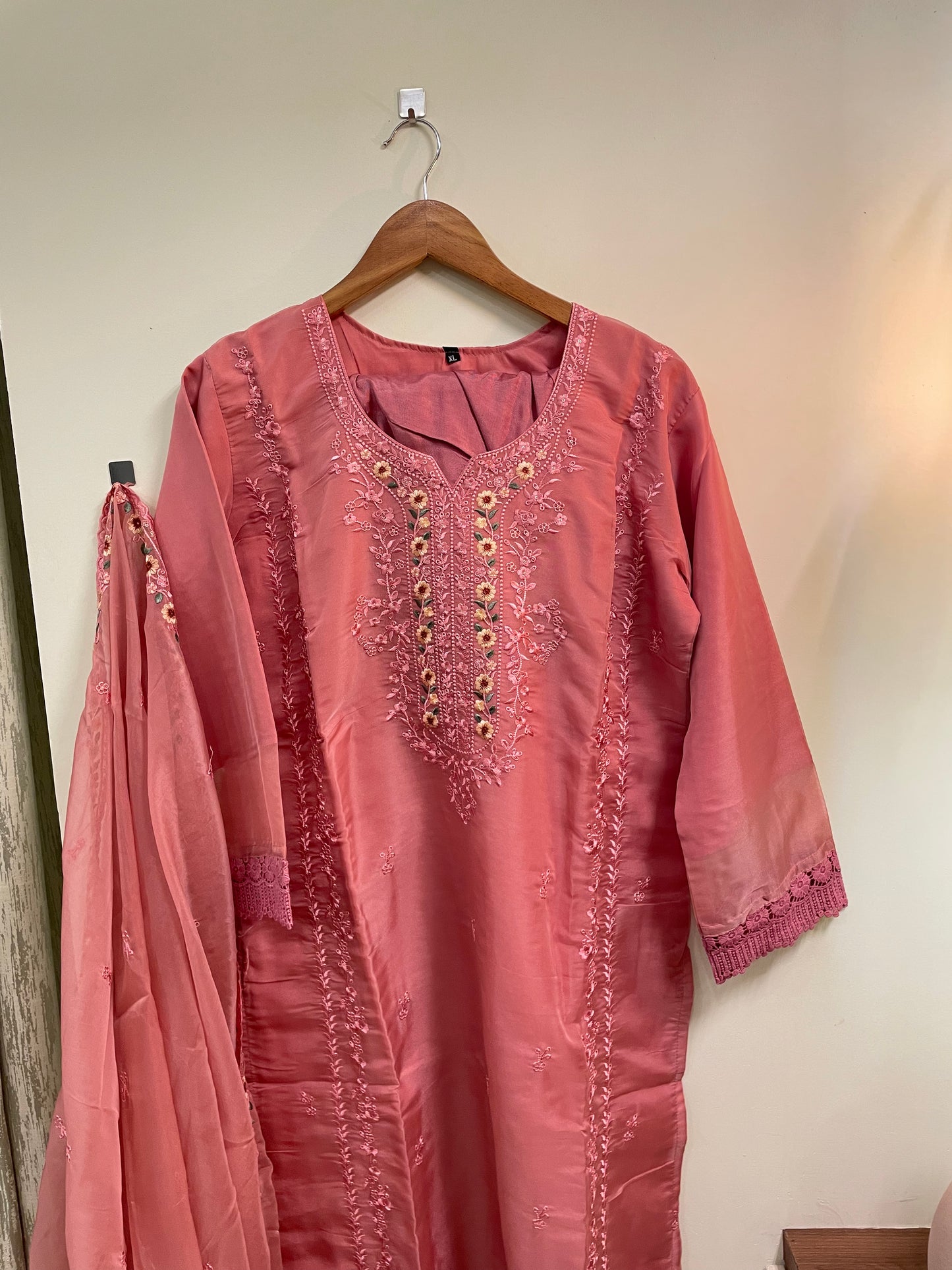 Organza embroidered suit-6917M