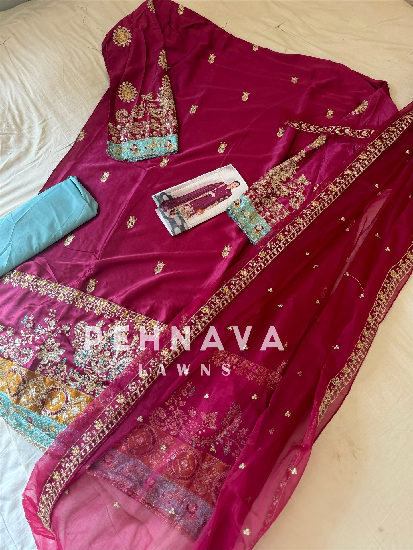 Majenta three peice semi stitched party wear