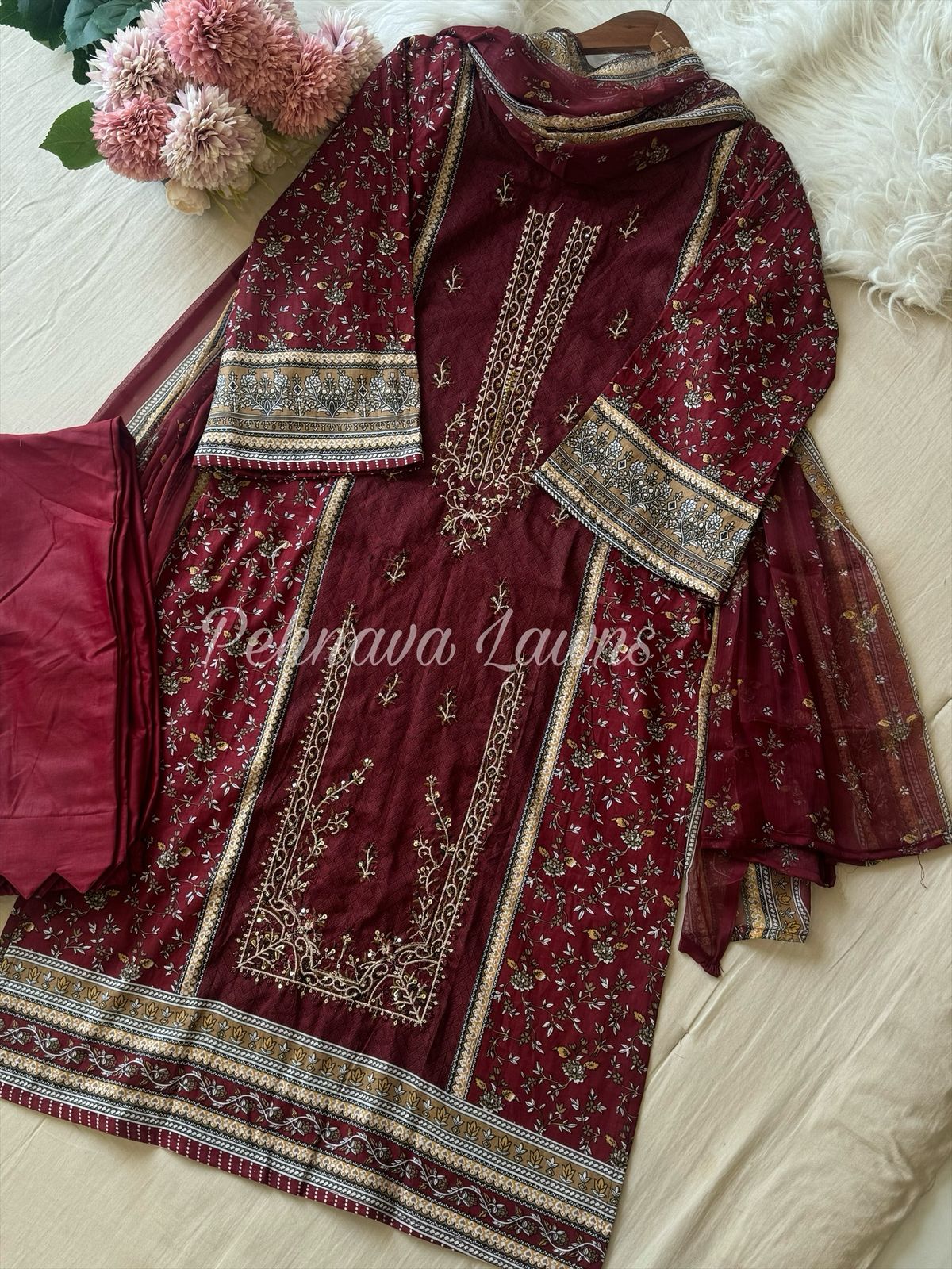 Dark Maroon cutdana embroidered suit 1102