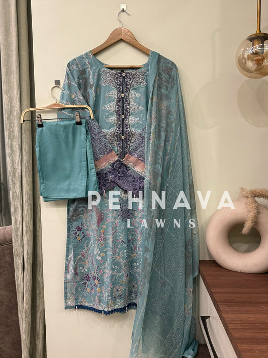 Beautiful printed suit with chiffon dupatta-6002