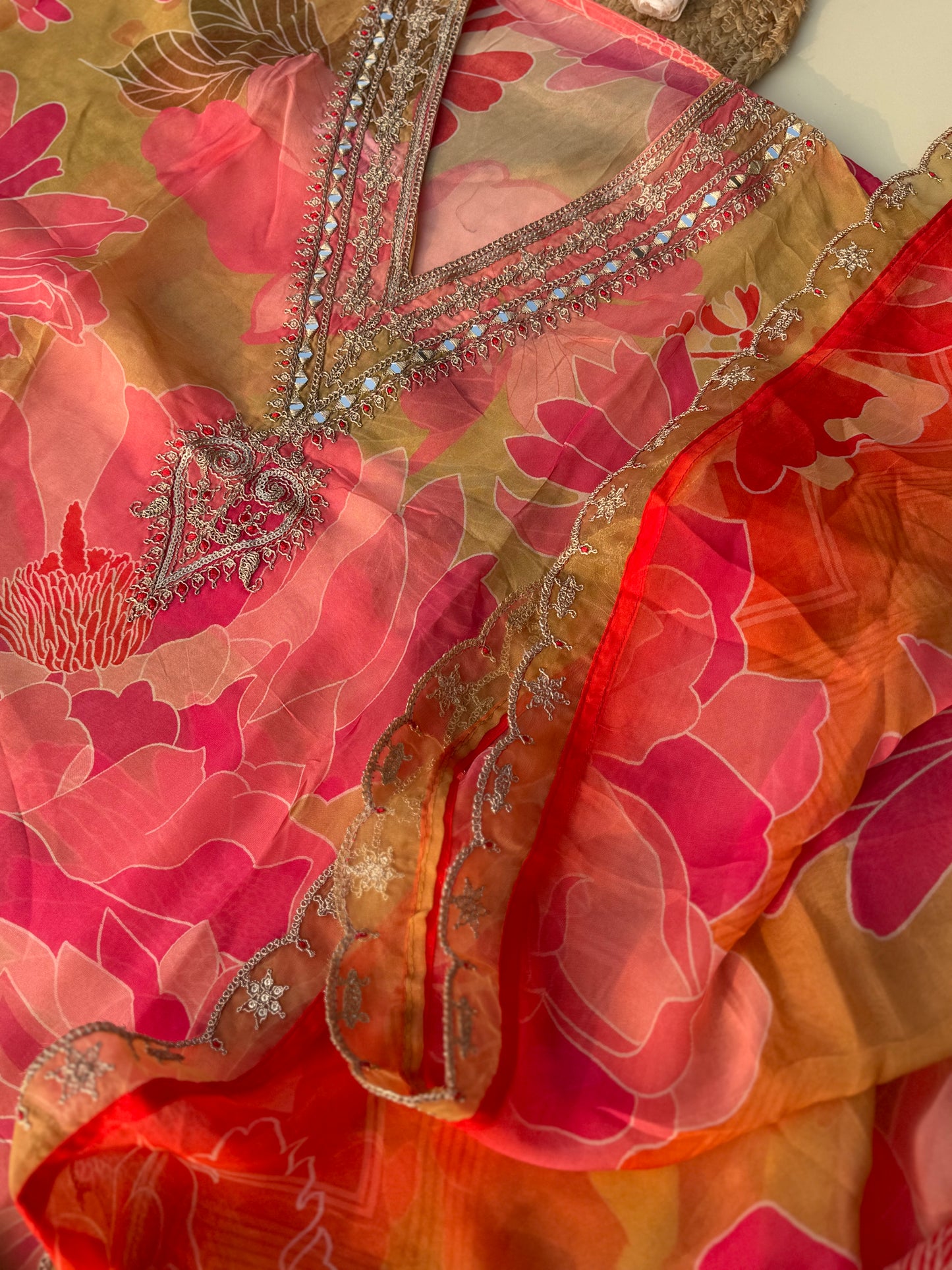 pure organza suit and scalloped dupatta